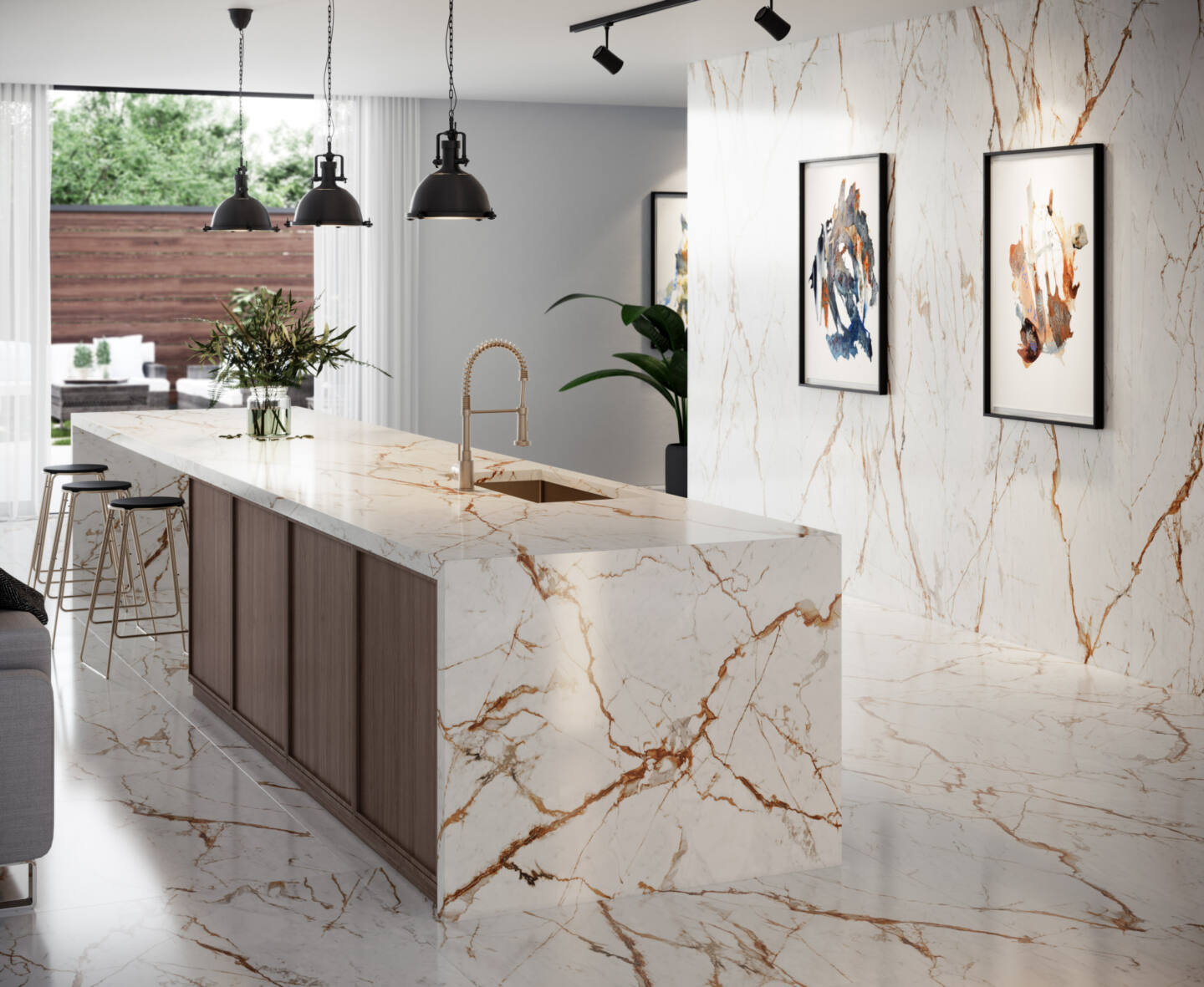Dekton Awake küchenarbeitsplatte aus Keramik nach Maß, Weiß, Grau – Poliert