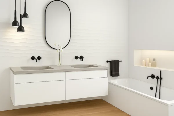 Waschtisch nach Maß mit integriertem Waschbecken aus Keramik, Feinsteinzeug, Naturstein – Franko Waterstone Astra Mini