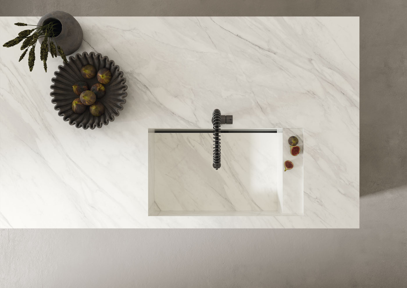 Großkeramikplatten 330 x 184 cm Franko Calacatta Jewel White für Arbeitsplatte und Verkleidung
