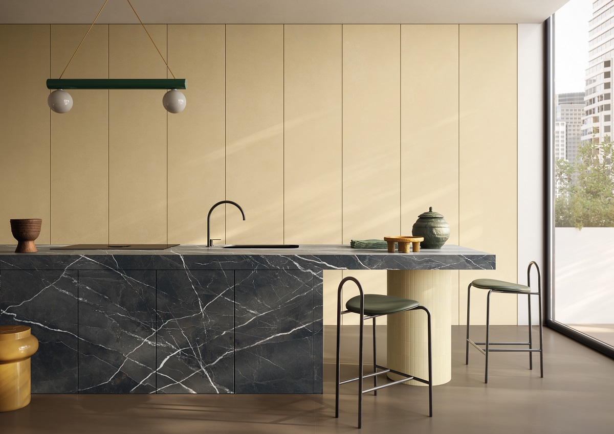 Großkeramikplatten 320 x 160 cm Franko Calacatta Nero für Arbeitsplatte und Verkleidung