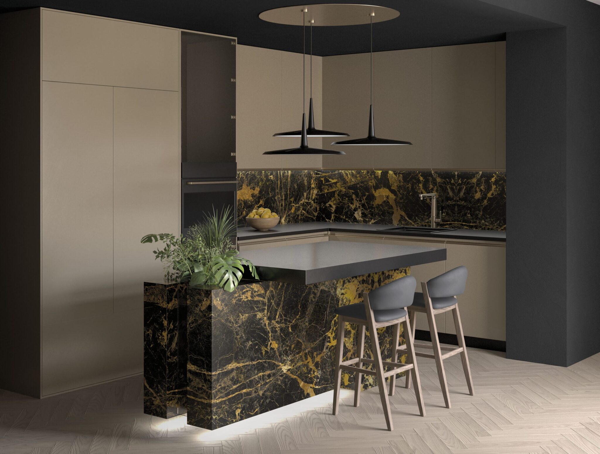 Großkeramikplatten 320 x 160 cm Franko Noctis Gold für Arbeitsplatte und Verkleidung
