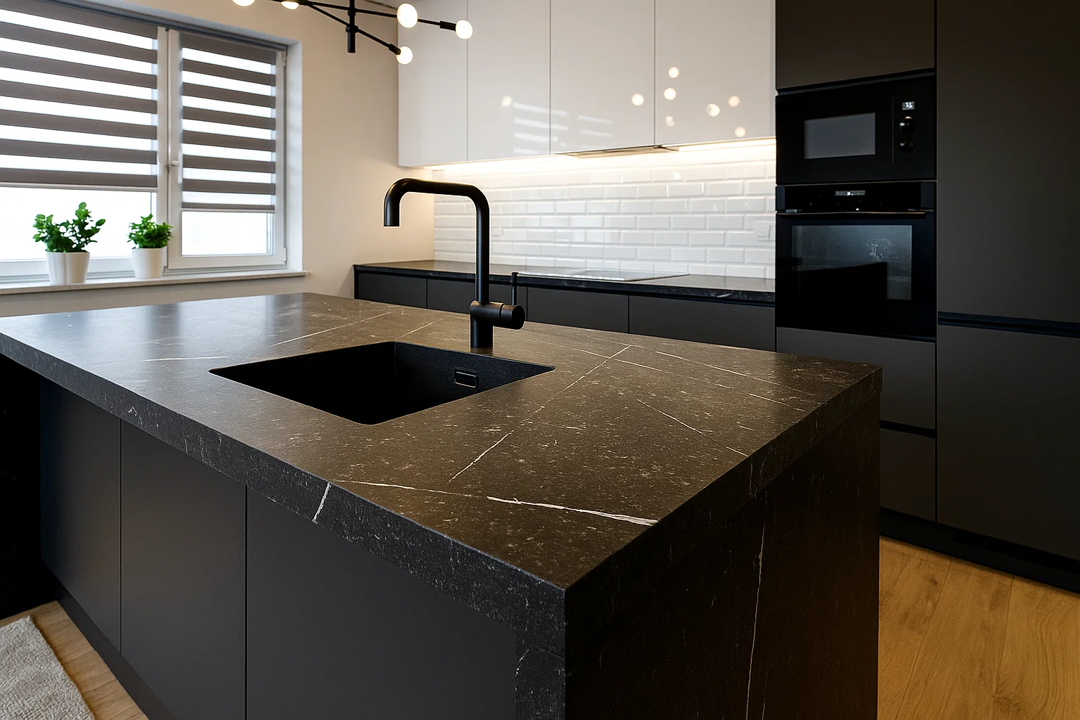 Silestone Noir küchenarbeitsplatte aus Konglomerat nach Maß, Schwarz – Matt