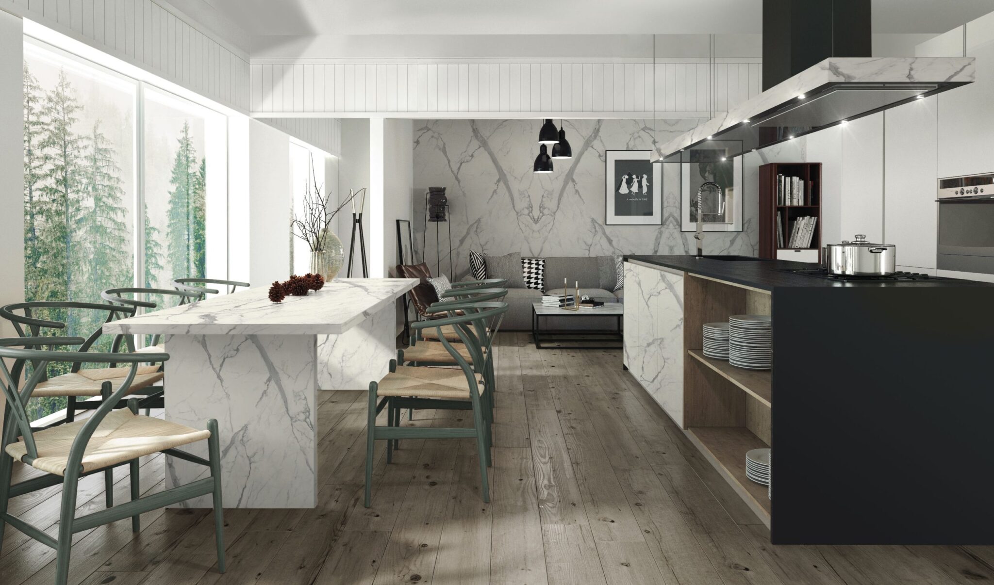 Großkeramikplatten 320 x 160 cm Franko Statuario Classico für Arbeitsplatte und Verkleidung