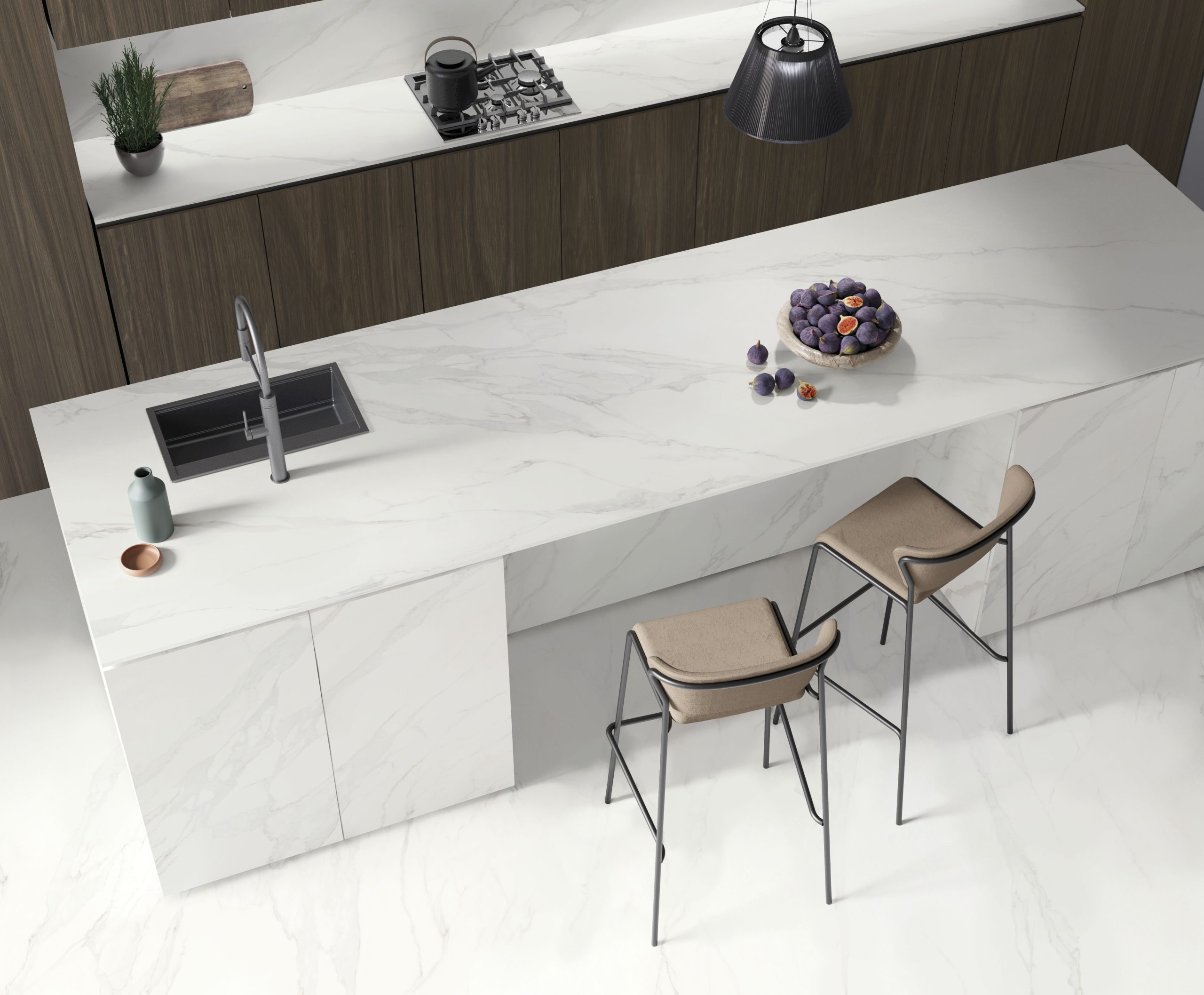 Großkeramikplatten 320 x 160 cm Franko Statuario Diamante für Arbeitsplatte und Verkleidung