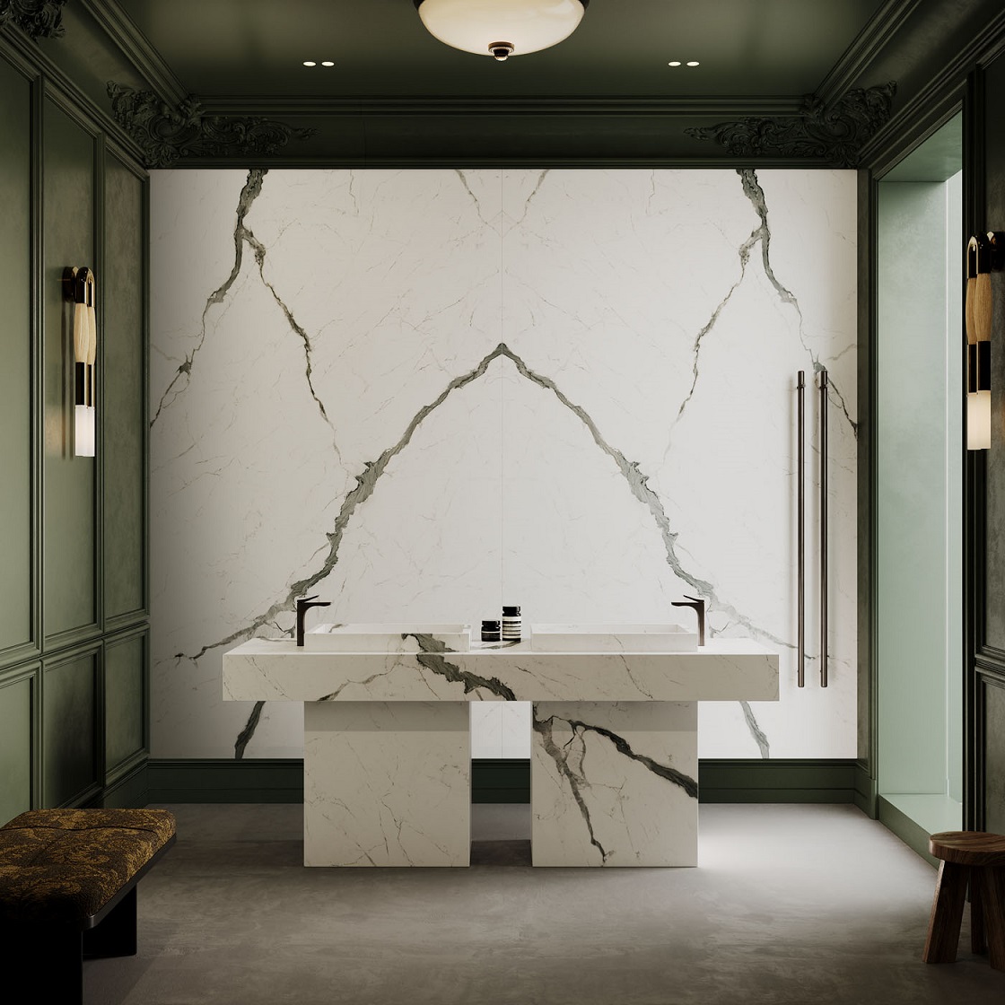 Großkeramikplatten 184 x 330 cm Franko Statuario Elegante für Arbeitsplatte und Verkleidung