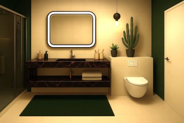 Waschtisch nach Maß mit integriertem Waschbecken mit Ablage aus Keramik Naturstein Feinsteinzeug Franko Waterstone Elandra