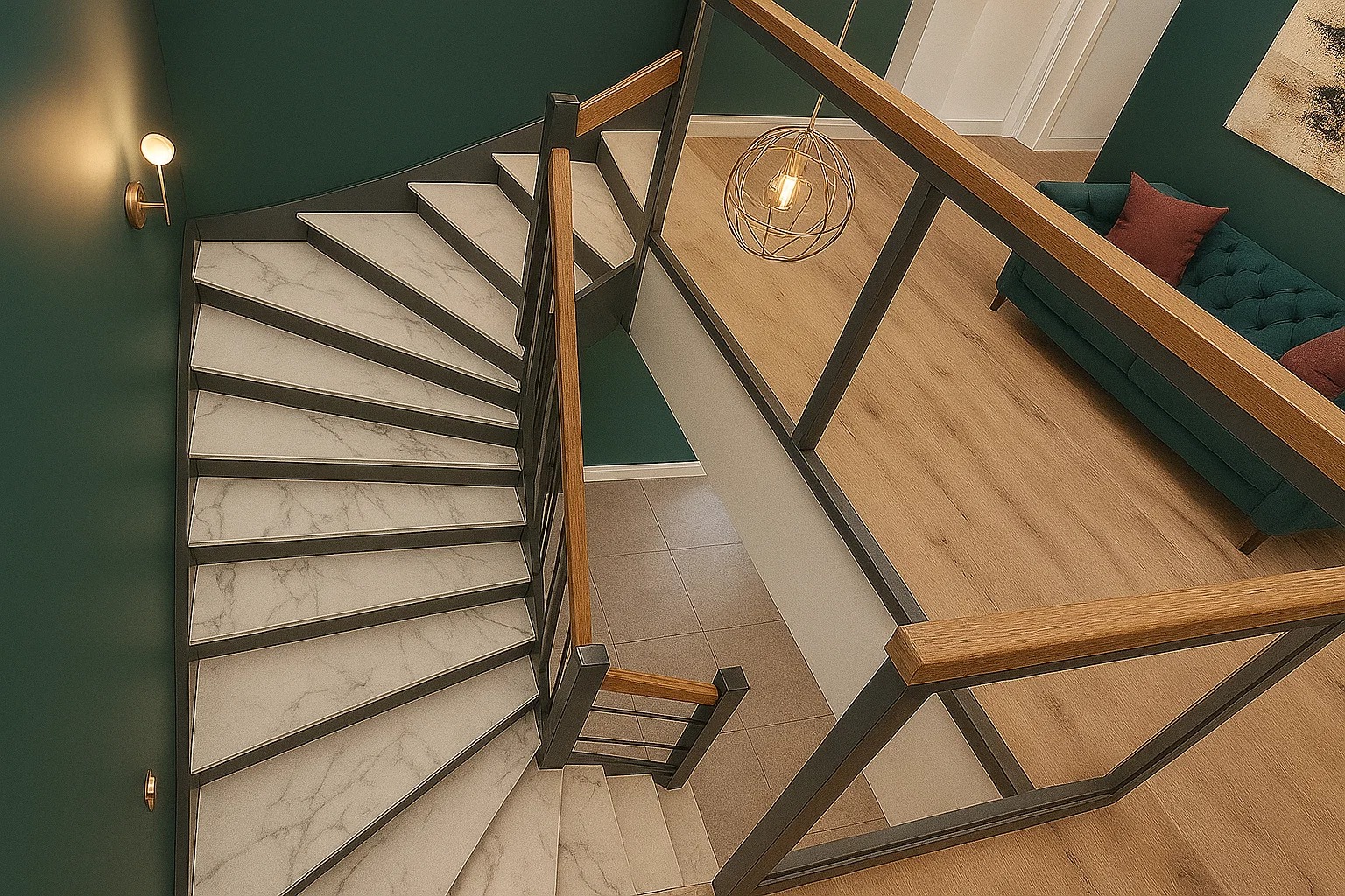 Einläufige Treppe halbgewendelt nach Maß aus Keramik Franko – individuell geplant und gefertigt