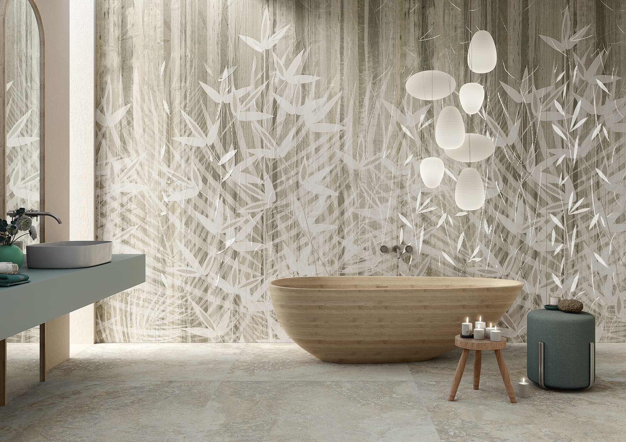 Großformatfliese Ava Imagine Shadow Leaves 120x280cm 6mm