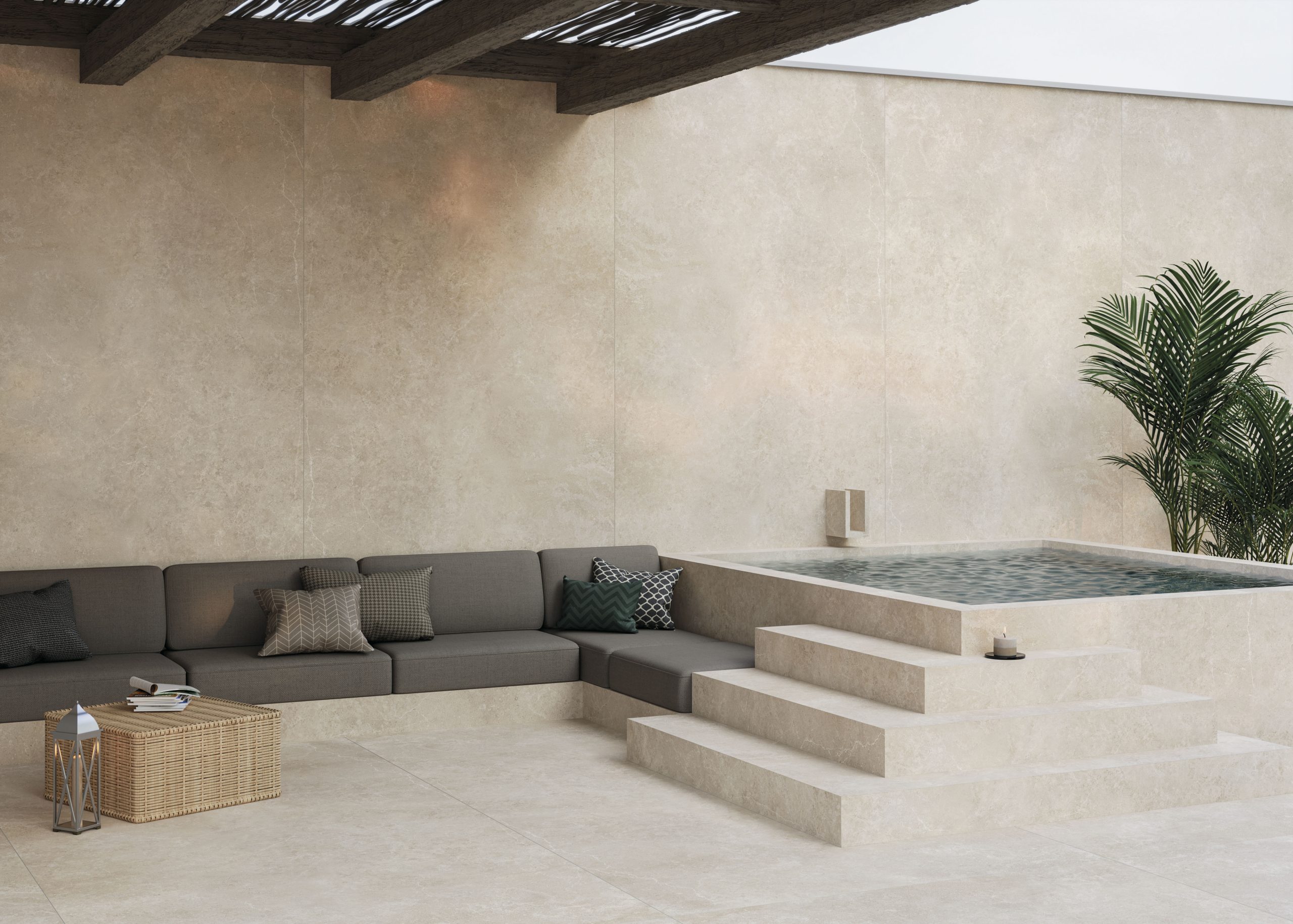 Großkeramikplatten 320 x 160 cm Franko Limestone Avorio für Arbeitsplatte und Verkleidung