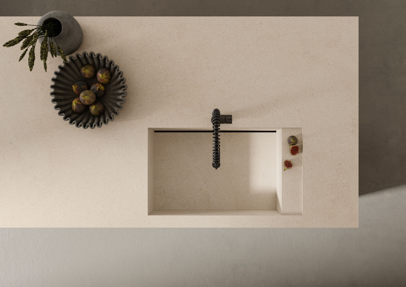 Großkeramikplatten 184 x 330 cm Franko Limestone Dorato für Arbeitsplatte und Verkleidung