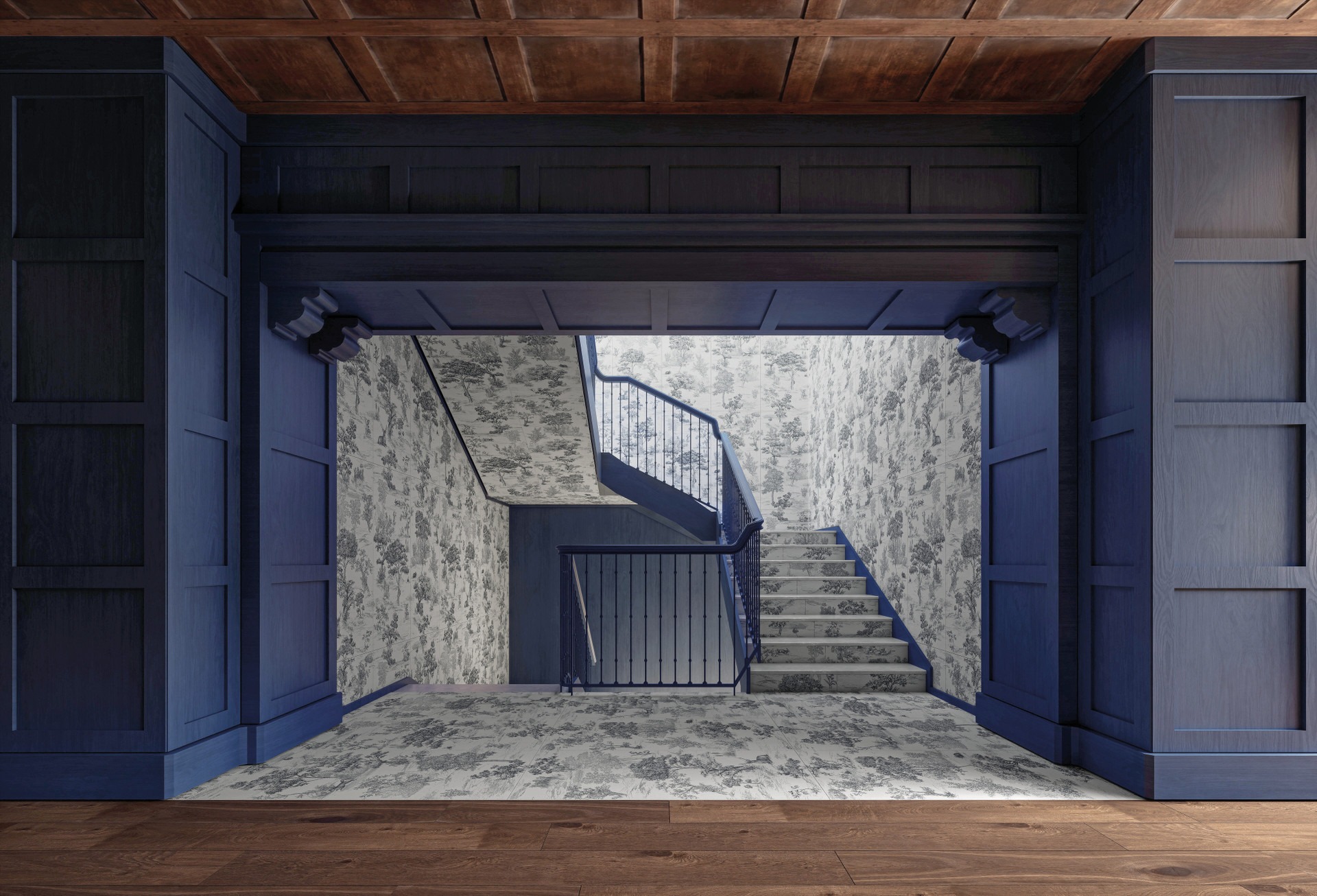 Großformatfliese Mirage Papier Maison Blau 120x278cm 6 mm