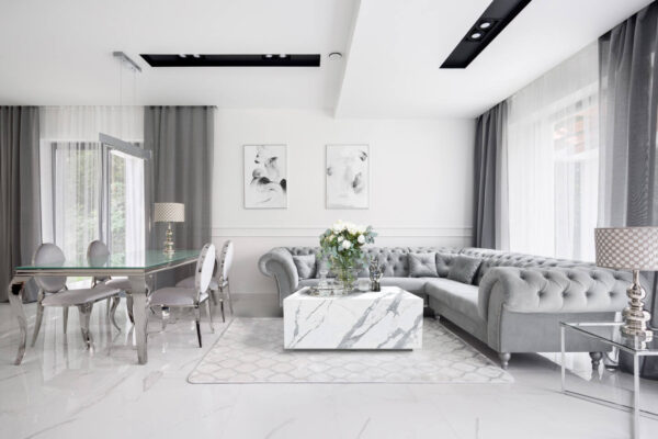 Tisch Franko Neyo aus Franko Keramik Bianco Statuario Venato 60×60