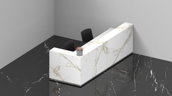 Eck-Empfangstheke aus Keramikplatten Franko R2, individuell angepasst