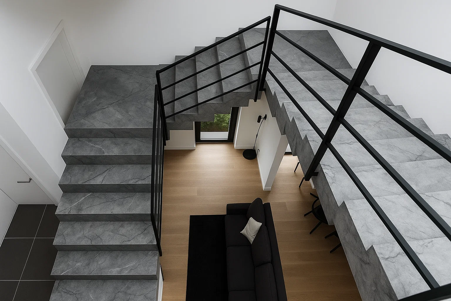 Treppe mit zwei Podesten nach Maß aus Keramik Franko – individuell geplant und gefertigt
