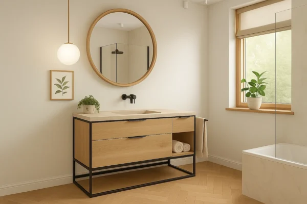 Keramik-Waschtisch mit integriertem Waschbecken und Unterschrank Franko Islendor nach Maß