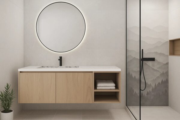 Keramik-Waschtisch mit integriertem Waschbecken und Unterschrank Franko Kalystria nach Maß