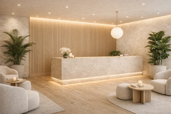 Empfangstheke aus Keramikplatten Franko R12, individuell angepasst