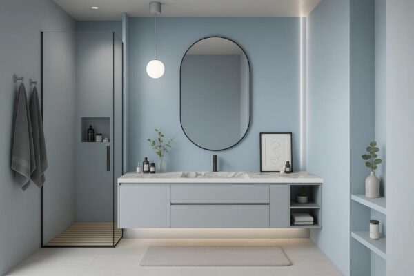 Keramik-Waschtisch mit integriertem Waschbecken und Unterschrank Franko Saranthis nach Maß