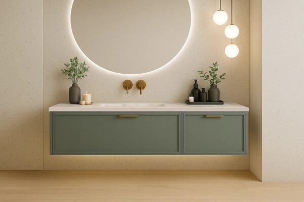 Keramik-Waschtisch mit integriertem Waschbecken und Unterschrank Franko Talmaron nach Maß