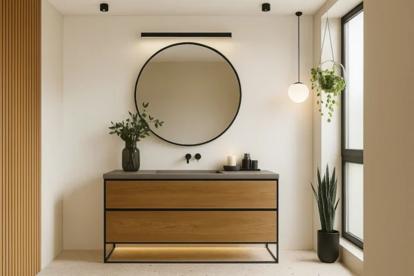 Keramik-Waschtisch mit integriertem Waschbecken und Unterschrank Franko Velantris nach Maß