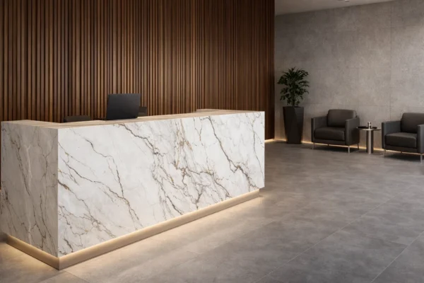 Empfangstheke aus Keramikplatten Franko R5, individuell angepasst