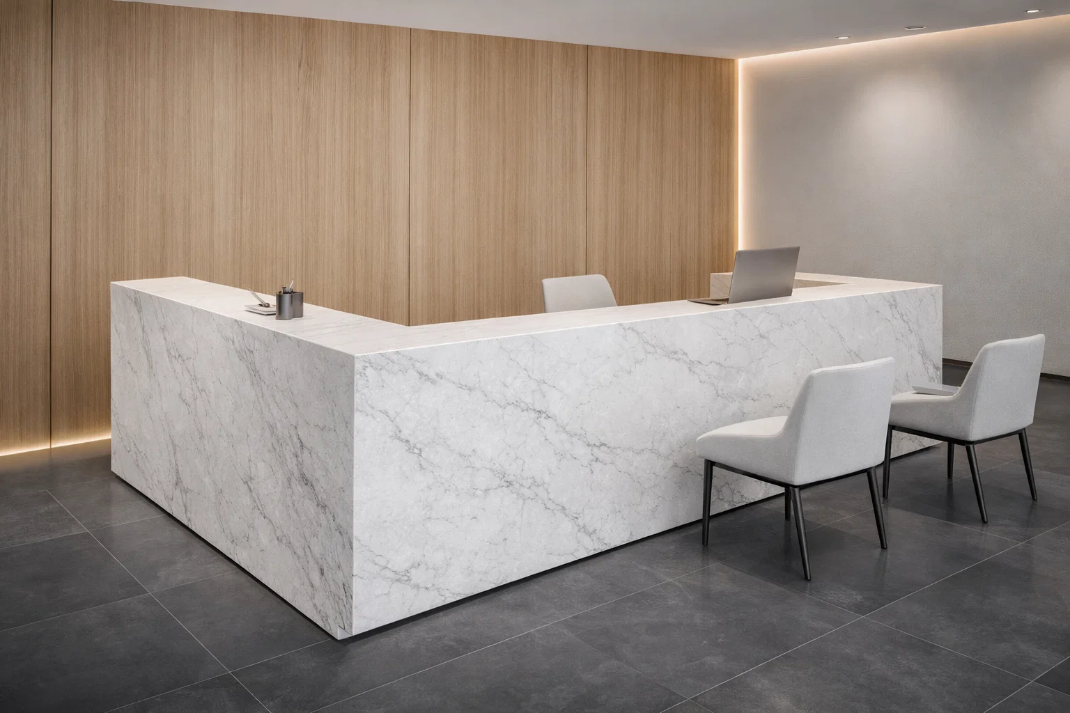 Empfangstheke aus Keramikplatten Franko R7, individuell angepasst