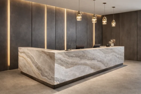 Empfangstheke aus Keramikplatten Franko R8, individuell angepasst