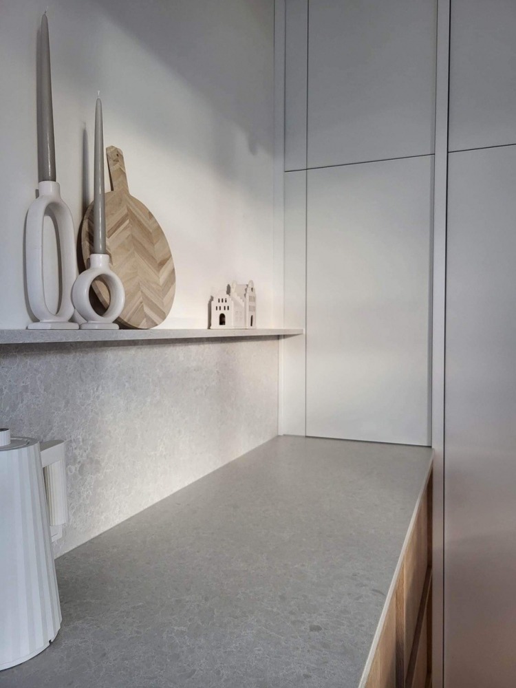 Küchenarbeitsplatte aus Konglomerat nach Maß, Grau – Technistone Noble Quartzite - matt