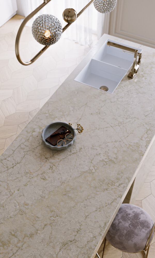 Küchenarbeitsplatte aus Konglomerat nach Maß, Beige – Technistone Glencoe - matt