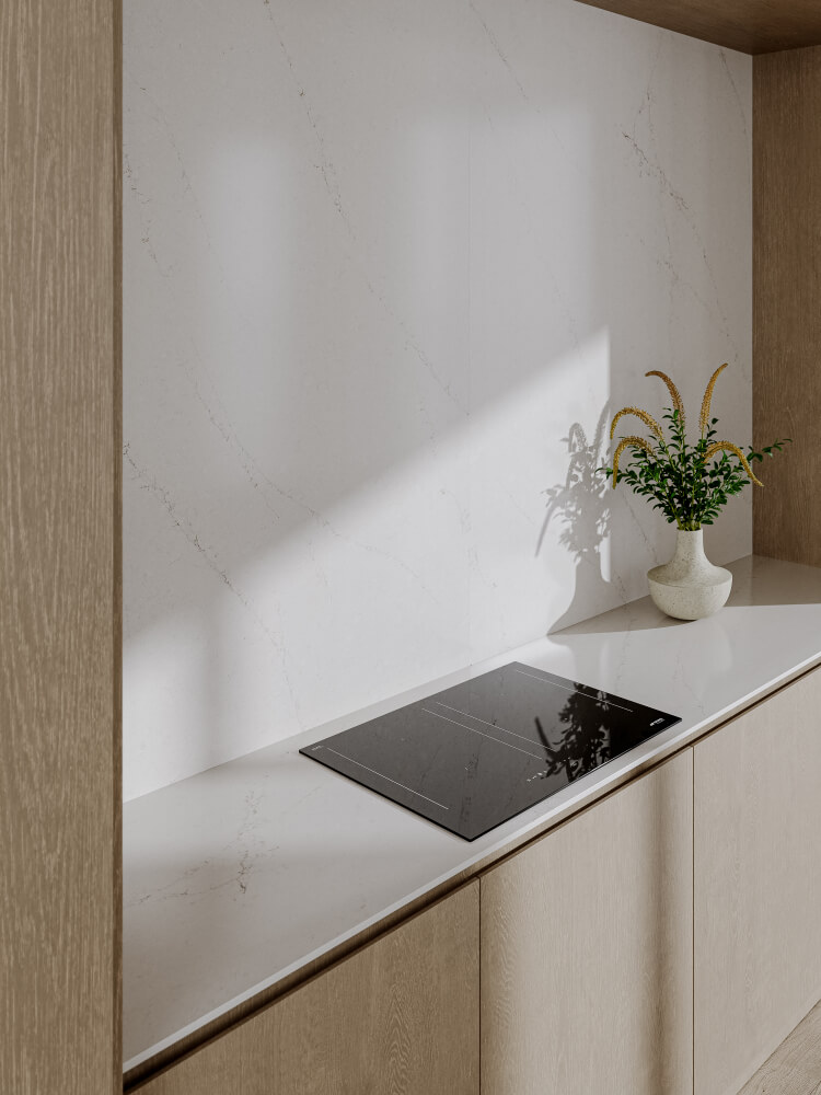 Küchenarbeitsplatte aus Konglomerat nach Maß, Beige – Technistone Mistral White - matt