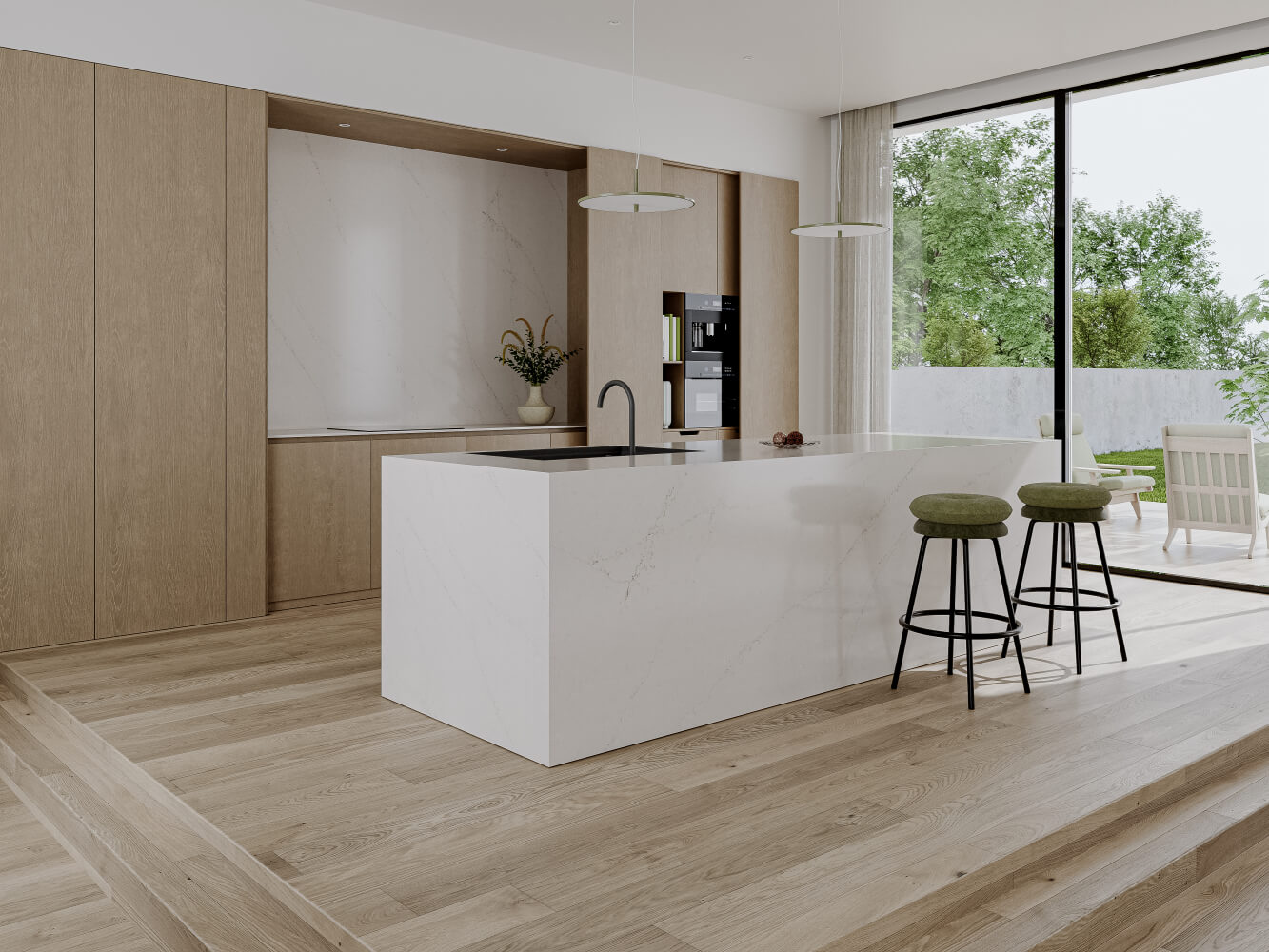 Küchenarbeitsplatte aus Konglomerat nach Maß, Beige – Technistone Mistral White - matt