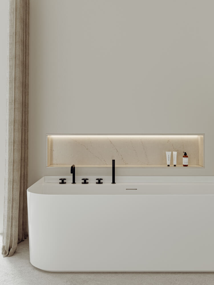 Küchenarbeitsplatte aus Konglomerat nach Maß, Beige – Technistone Mistral White - matt