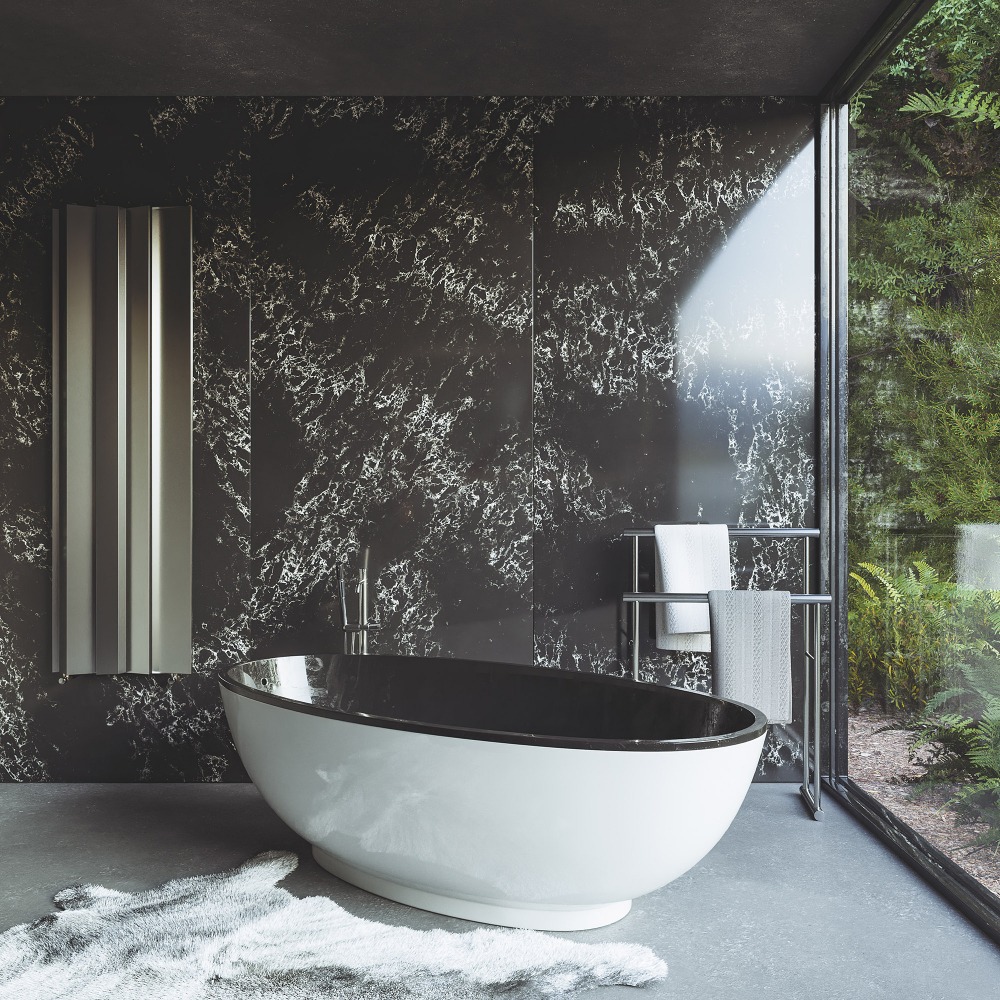 Küchenarbeitsplatte aus Konglomerat nach Maß, Schwarz – Technistone Pearl Delta - poliert