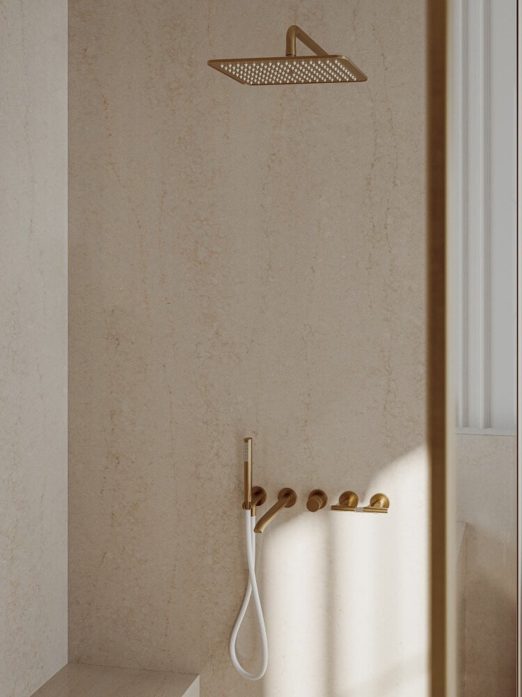 Küchenarbeitsplatte aus Konglomerat nach Maß, Beige – Technistone Taj Mahal Gold - matt