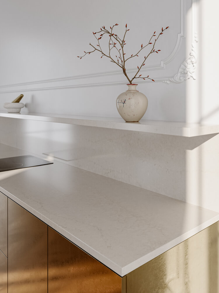 Küchenarbeitsplatte aus Konglomerat nach Maß, Beige – Technistone Taj Mahal Gold - matt