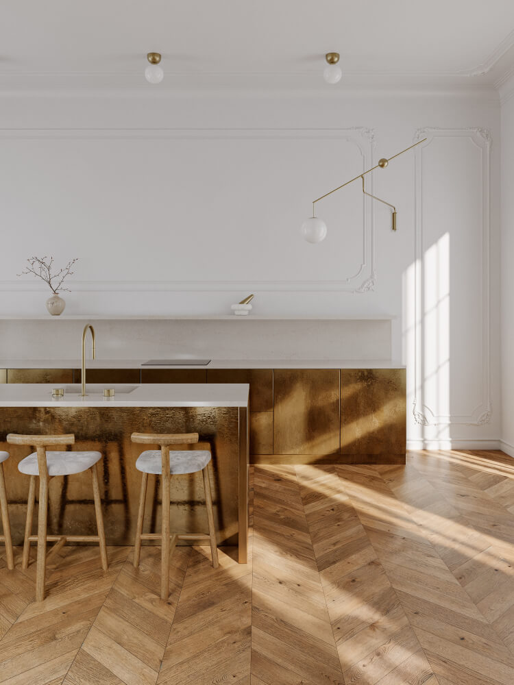 Küchenarbeitsplatte aus Konglomerat nach Maß, Beige – Technistone Taj Mahal Gold - matt