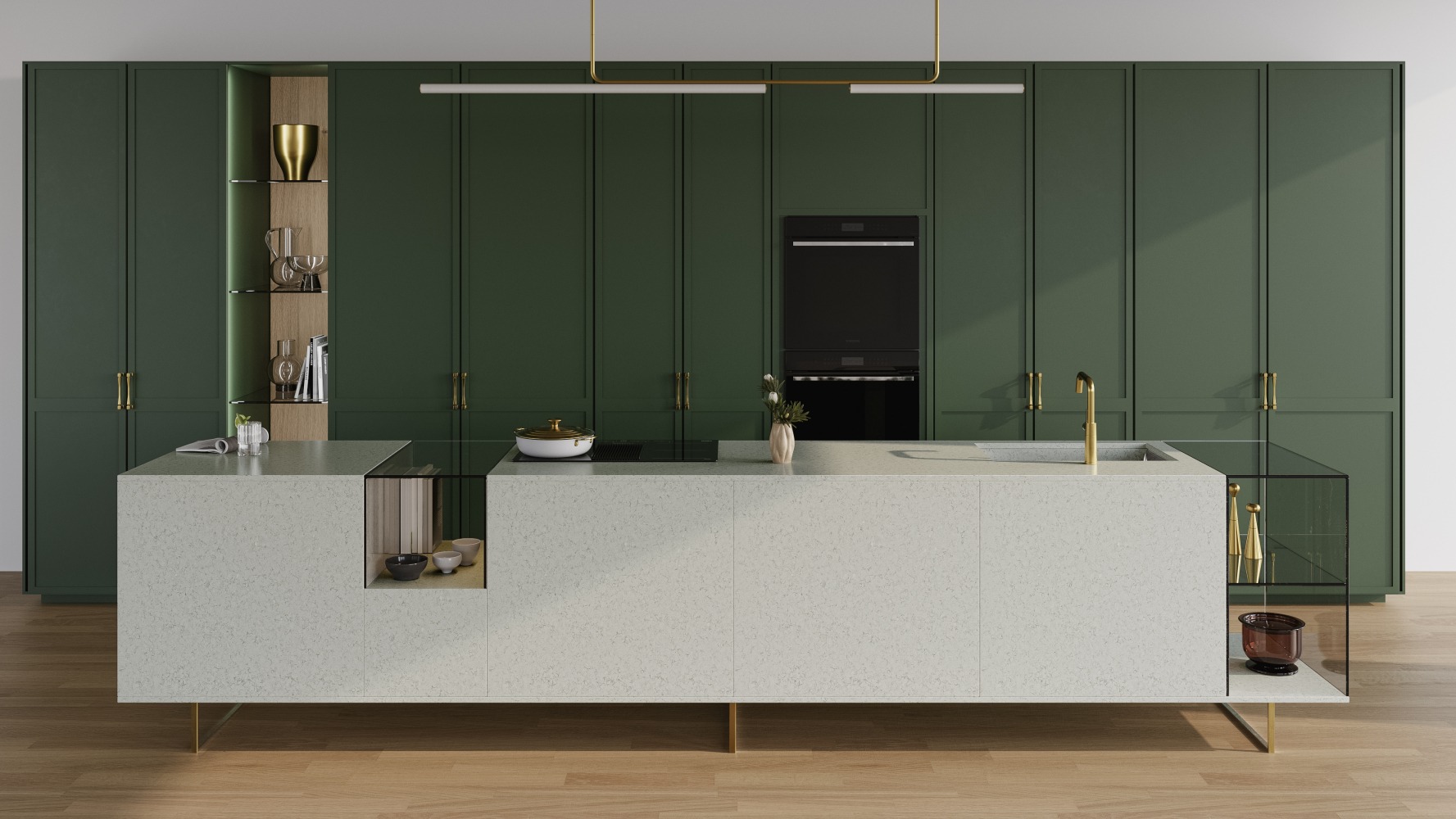 Küchenarbeitsplatte aus Konglomerat nach Maß, Hellgrau – Technistone Wild Yucca - poliert