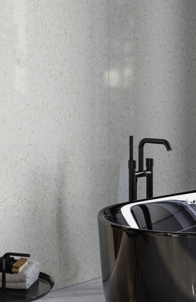 Küchenarbeitsplatte aus Konglomerat nach Maß, Hellgrau – Technistone Wild Yucca - poliert