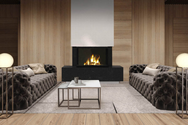 Kamin mit Montage, komplett KZS-32 dreiseitig Panorama, individuell angepasst