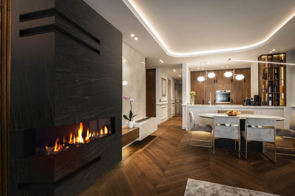 Eckkamin mit Montage, komplett KZS-43,modern, individuell angepasst