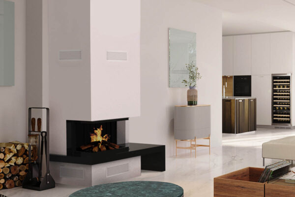 Kamin mit Montage, komplett KZS-45 dreiseitig Panorama, individuell angepasst