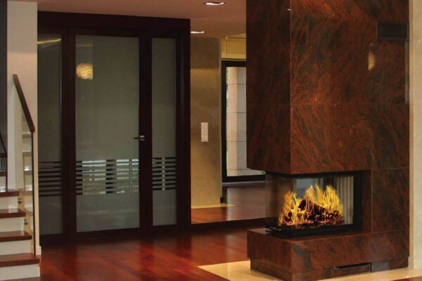 Kamin mit Montage, komplett KZS-63 dreiseitig Panorama, individuell angepasst