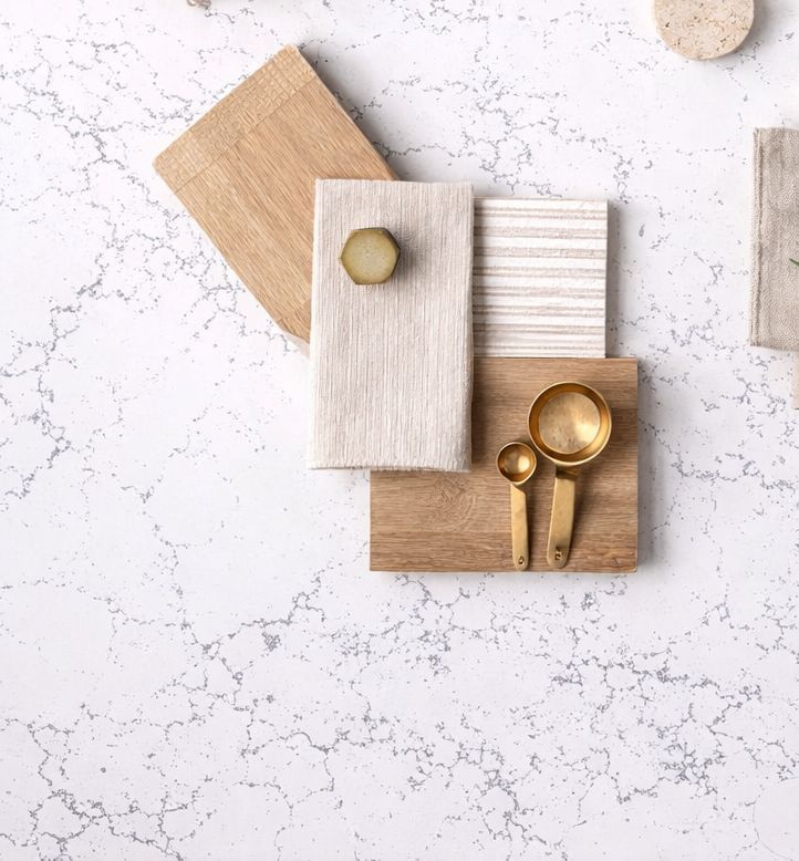 Küchenarbeitsplatte aus Konglomerat nach Maß, Weiß – Caesarstone Empira White - Poliert